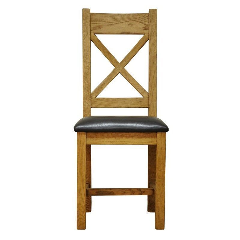 Montacute Cross Back Dining Chair Oak With Faux Leather Seat