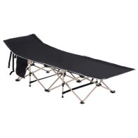 See more information about the Outsunny Single Person Camping Bed Folding Cot Outdoor Patio Portable Military Sleeping Bed Travel Guest Leisure Fishing With Side Pocket And Carry Bag - Black