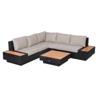 See more information about the Outsunny 4 PCs Rattan Garden Furniture Outdoor Sectional Corner Sofa and Coffee Table Set Conservatory Wicker Weave Furniture with Armrest and Cushions - Black